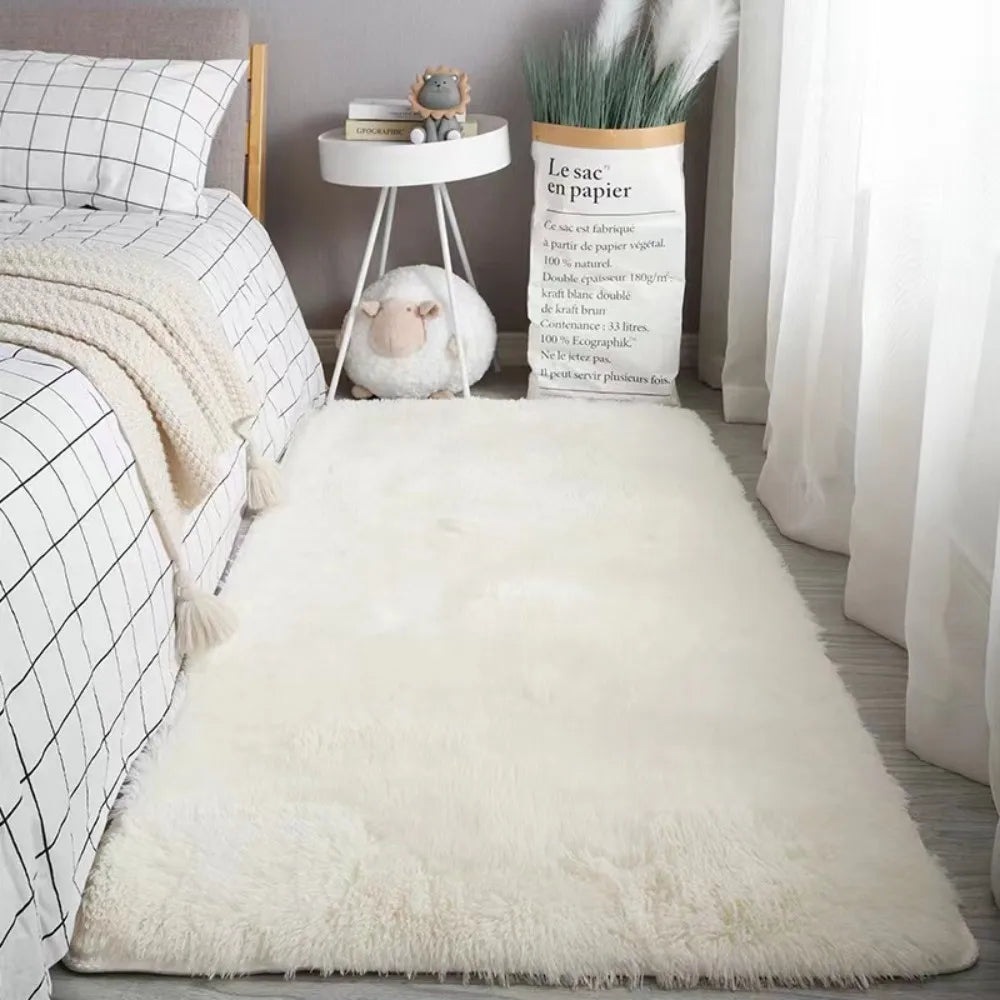 VIKAMA Long Pile Soft Rug Non-Slip Bedroom Living Room Nordic Carpet Home Decor