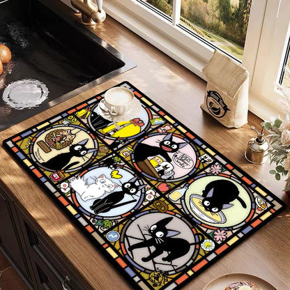 VIKAMA Anime Diatomite Dish Drying Mat Quick-Dry Non-Slip Kitchen Coffee Machine Drain Rug Home Decor