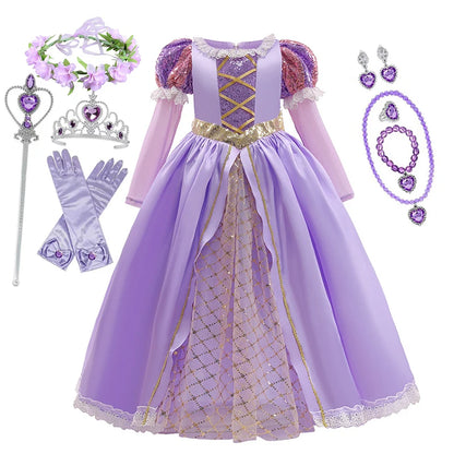 Disney Tangled Rapunzel Princess Costume Dress For Girls