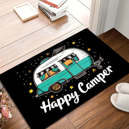 VIKAMA Happy Camper Rug Creative Style Doormat Welcome Mat Warm Non-Slip Bedroom Living Room Bathroom Carpet Home Decor