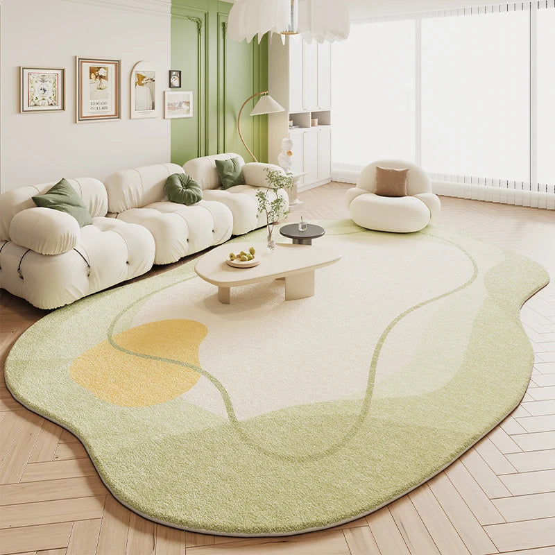 VIKAMA Green Irregular Plush Carpet Cream Style Living Room Bedroom Bedside Floor Mat Home Decor