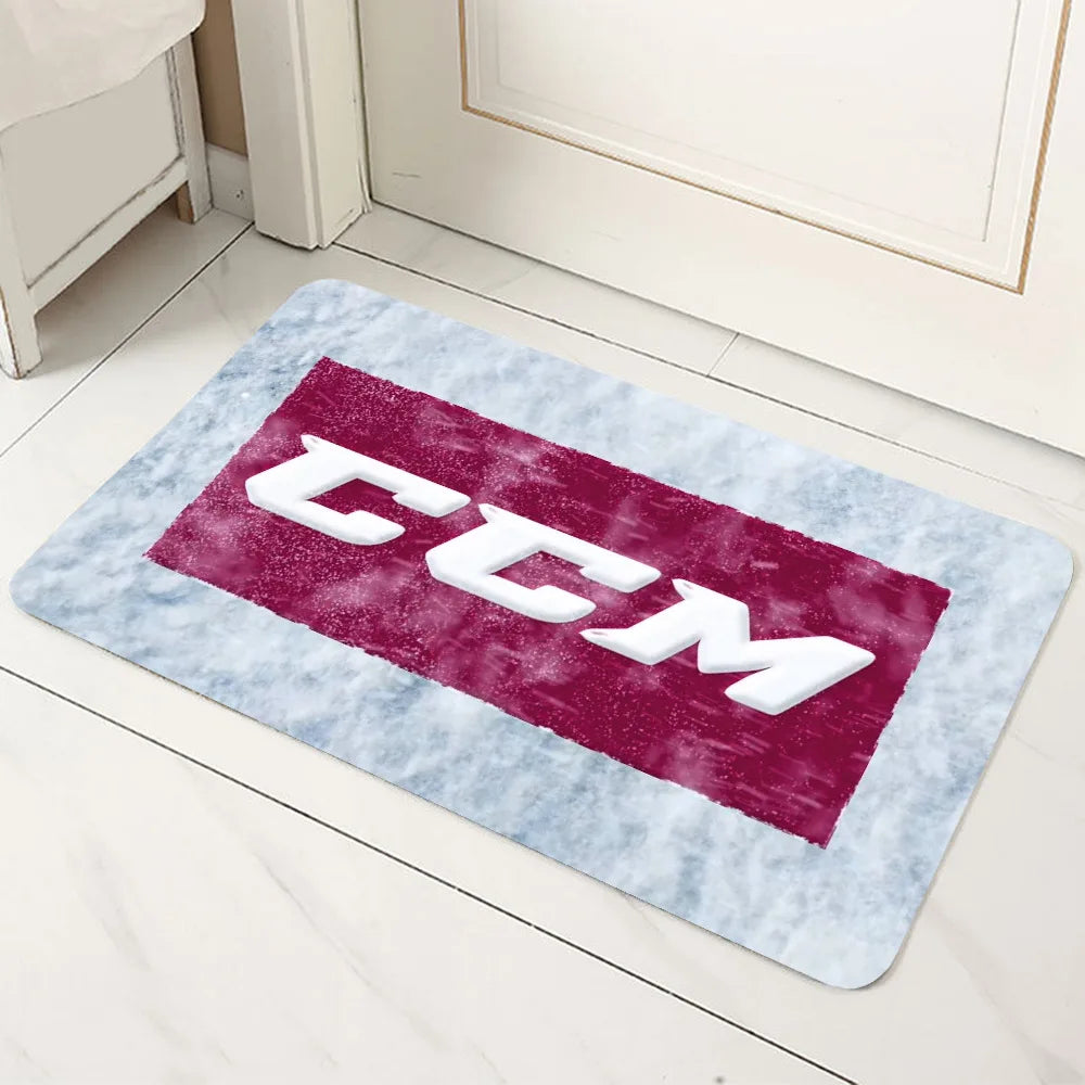 CCM Retro Ice Hockey Logo Non-Slip Microfiber Doormat Durable Washable Floor Mat Entrance Bathroom Kitchen Living Room All-Season Rug