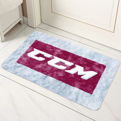 CCM Retro Ice Hockey Logo Non-Slip Microfiber Doormat Durable Washable Floor Mat Entrance Bathroom Kitchen Living Room All-Season Rug