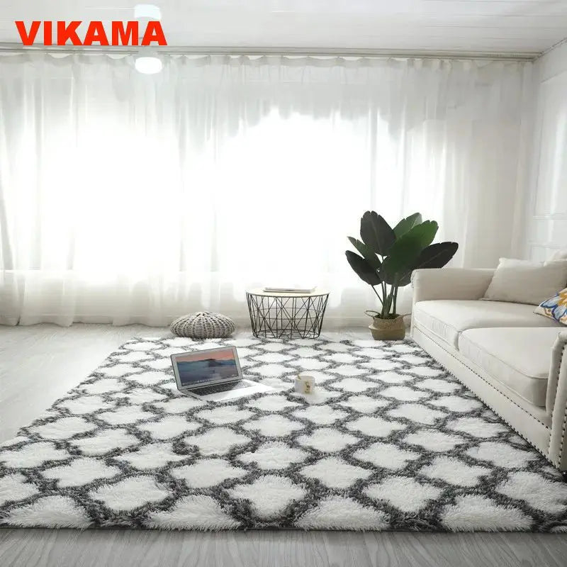 VIKAMA Geometric Plush Carpet Large Area Living Room Decoration Coffee Table Bed Mat Ultra Soft Carpet For Children's Bedroom