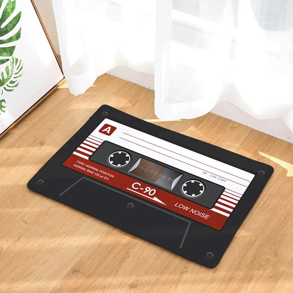 Retro Cassette Tape Door Mat Music Theme Non-Slip Carpet Living Room Bedroom Kitchen Home Decor