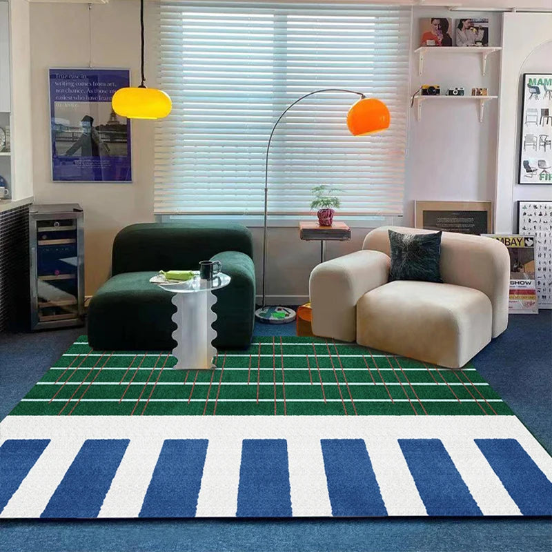 VIKAMA Blue Striped Light Luxury Living Room Carpet Sofa Coffee Table Bedroom Floor Mat