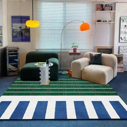 VIKAMA Blue Striped Light Luxury Living Room Carpet Sofa Coffee Table Bedroom Floor Mat