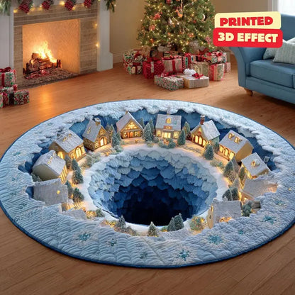 Christmas Round Carpet Blue Snow 3D Printed Non-Slip Rug Living Room Holiday Party Decor Christmas Gift
