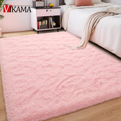 Large pink fluffy children’s area rug