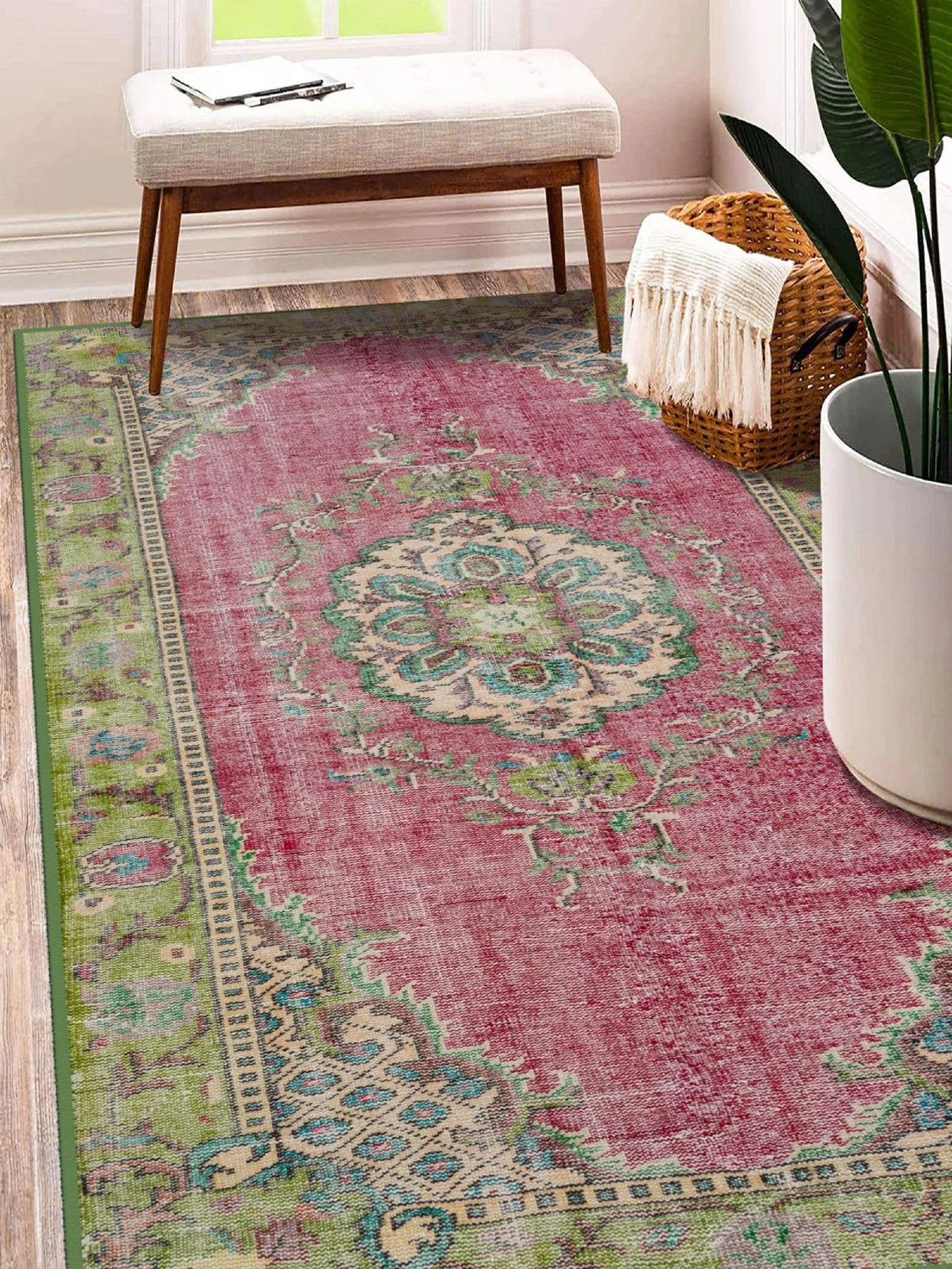 Turkish Anatolian Medallion Pink Area Rug