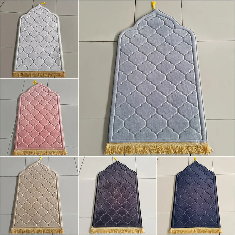 Flannel Prayer Mat Non-Slip Soft Portable Worship Rug Travel Ramadan Gift