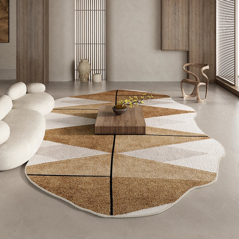 American Retro Brown Irregular Plush Area Rug