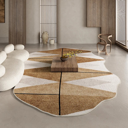 American Retro Brown Irregular Plush Area Rug