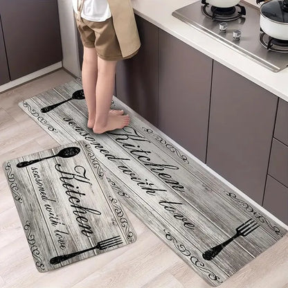 VIKAMA Cutlery Theme Kitchen Mat Washable Stain-Resistant Non-Slip Door Rug Home Decor