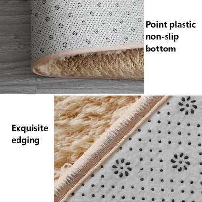 Beige Fluffy Bedroom Area Rug