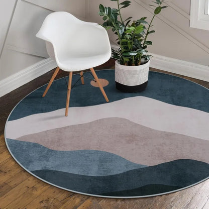 Large Round Geometric Landscape Rug Green Mountain Layers Modern Non-Slip Carpet Living Room Bedroom Home Decor