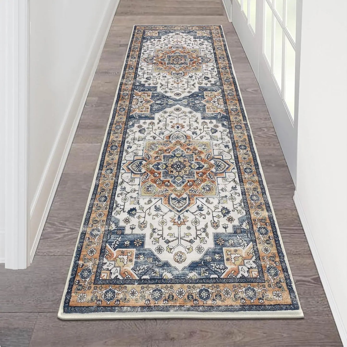 VIKAMA Bohemian American Retro Runner Carpet Non-Slip Living Room Corridor Floor Mat