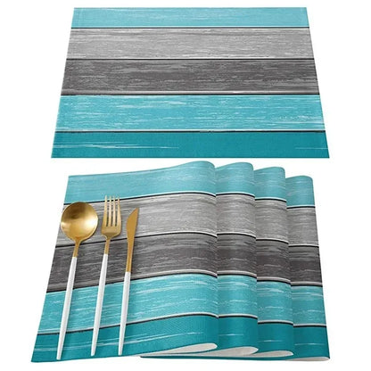 4/6/8pcs Vintage Wood Grain Placemat Set