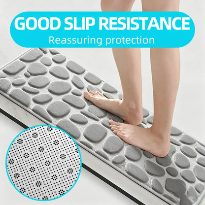 Cobblestone Embossed Memory Foam Bath Mat Non-Slip Absorbent Bathroom Rug Bathtub Side Shower Room Floor Carpet Home Decor