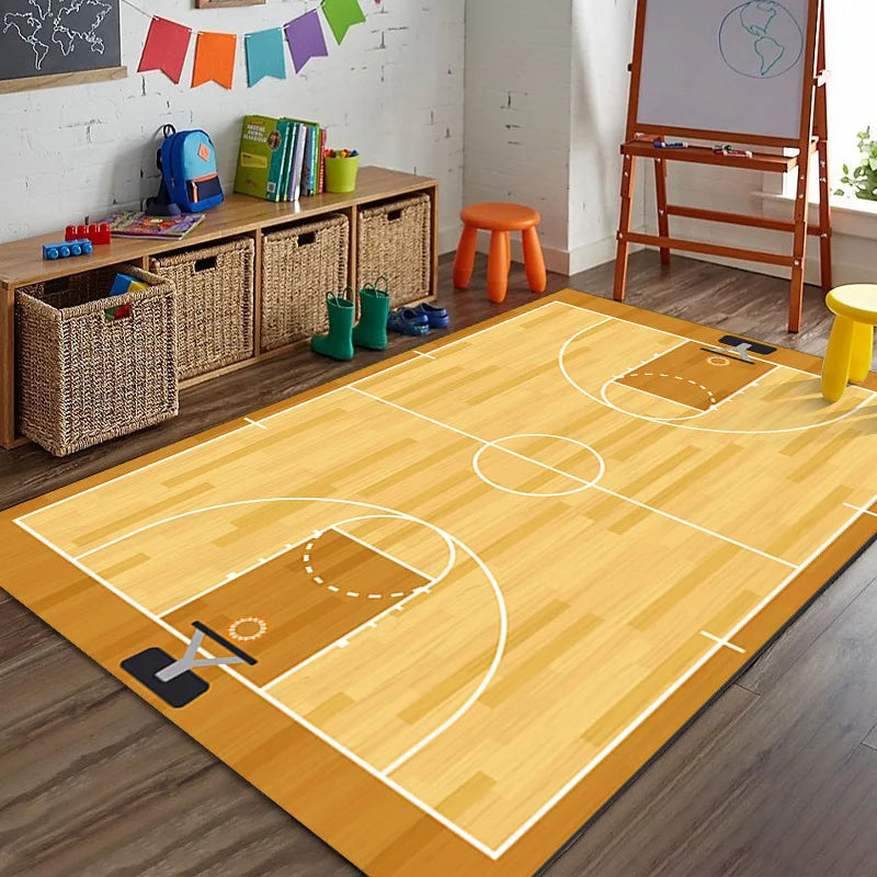 Sports Theme Racing Track Basketball Court Soccer Field Kids Play Mat Non-Slip Floor Carpet Bedroom Home Decoration Rug