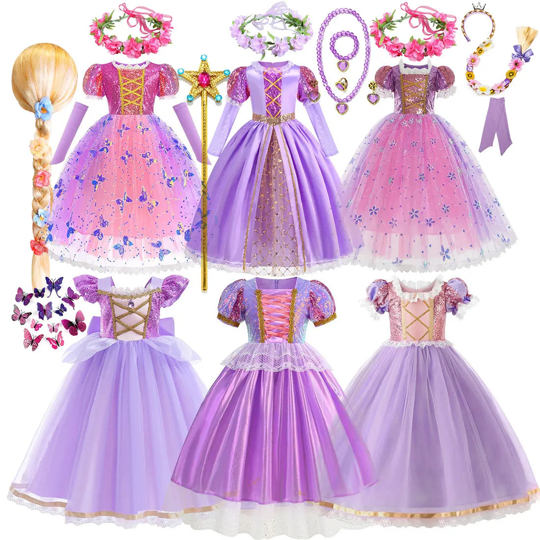 Disney Rapunzel Purple Puffy Dress With Accessories For Girls