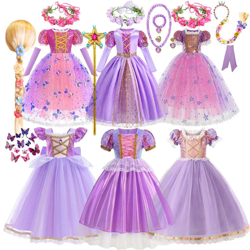 Disney Rapunzel Purple Puffy Dress With Accessories For Girls