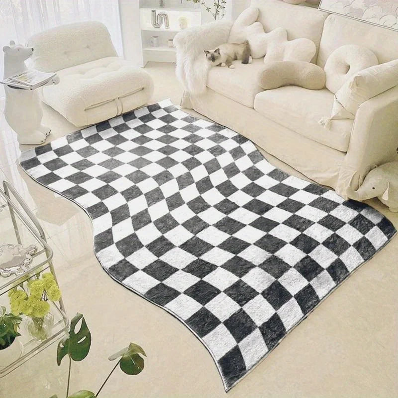 Retro Checkerboard Fluffy Plush Area Rug