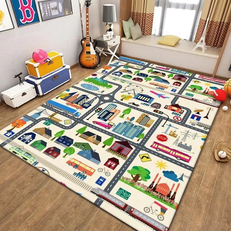 Kids Traffic Play Mat Road Map Rug Educational Non-Slip Carpet Preschool Playroom Zoo Animal Number Design Home Decor