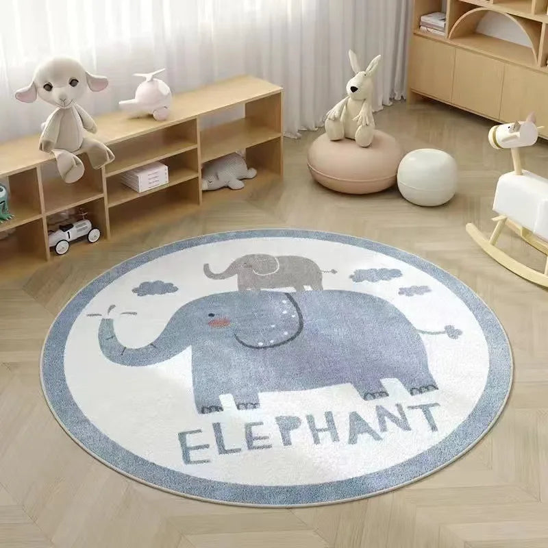 Cute Animals Print Round Rug Large Non-Slip Wear-Resistant Circle Carpet Living Room Bedroom Soft Floor Mat Home Decor