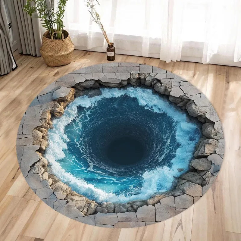 3D vortex optical illusion round rug