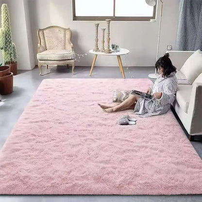 Fluffy tie-dye plush living room rug