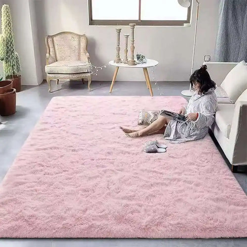 Fluffy tie-dye plush living room rug