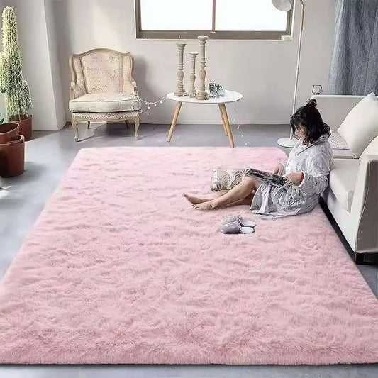 Fluffy tie-dye plush living room rug