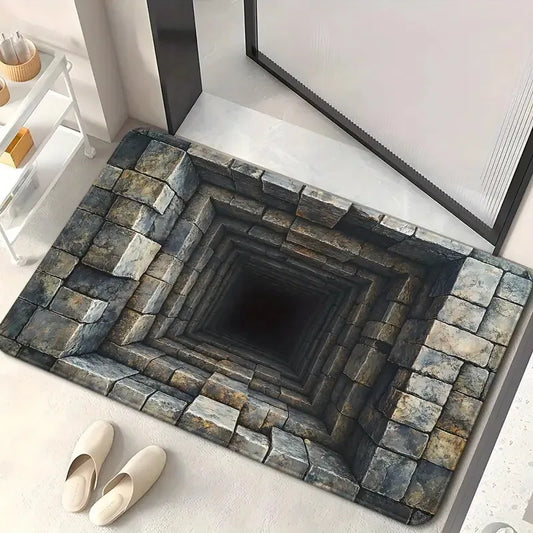 3D Optical Illusion Carpet Mat Spiral Staircase Stone Brick Pattern Non-Slip Floor Rug Home Door Mat Decor