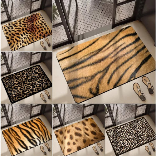 Leopard Flannel Bathroom Mat Absorbent Quick-Dry Non-Slip Floor Rug Dirt-Resistant Entrance Door Mat Home Decor