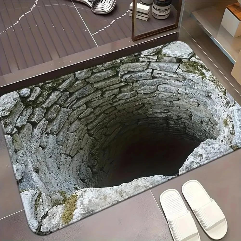3D Stone Hole Illusion Doormat