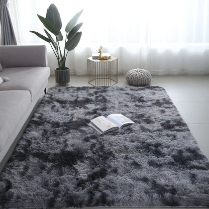 Fluffy tie-dye plush living room rug