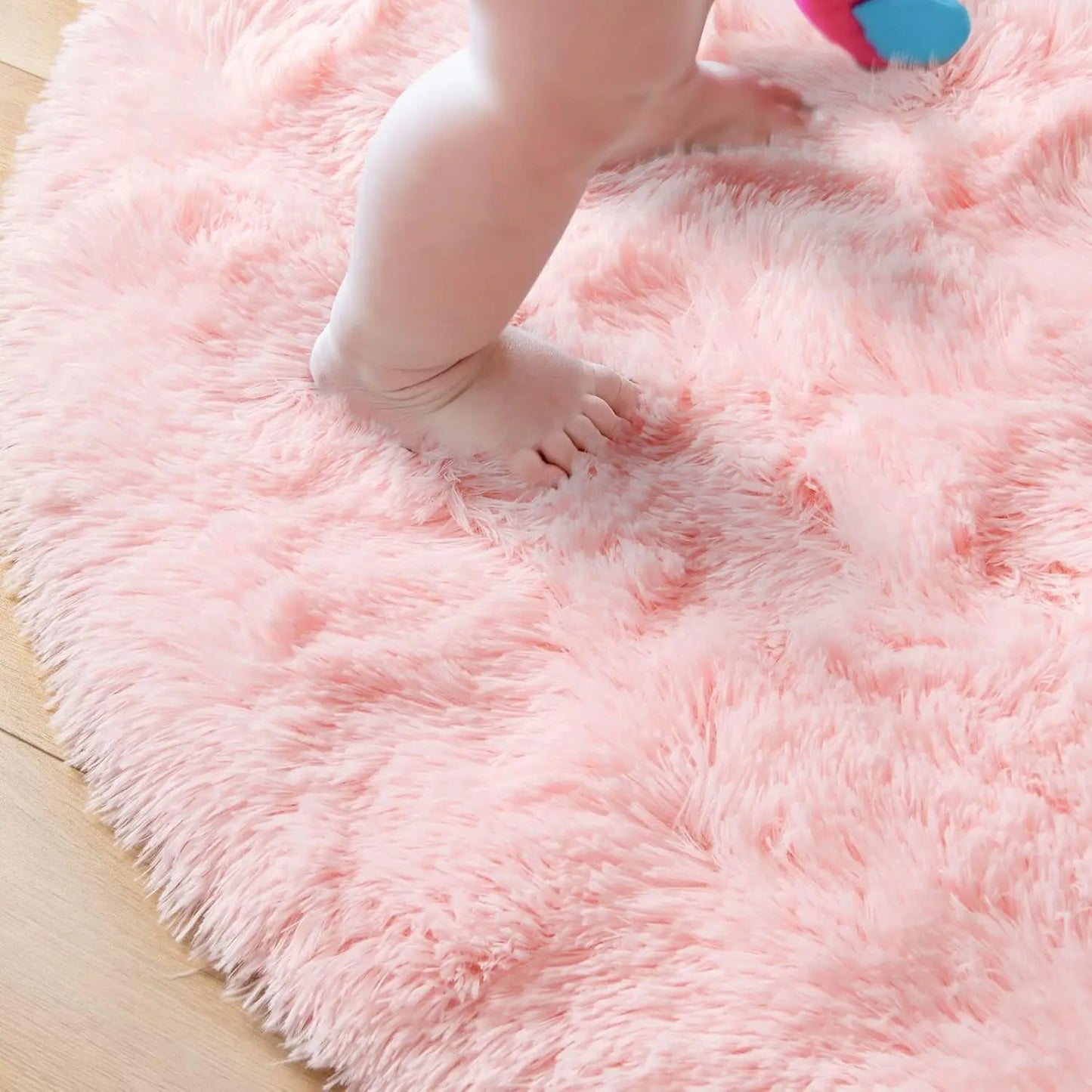 VIKAMA Pink Round Fluffy Princess Kids Area Rug