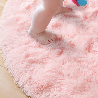 VIKAMA Pink Round Fluffy Princess Kids Area Rug