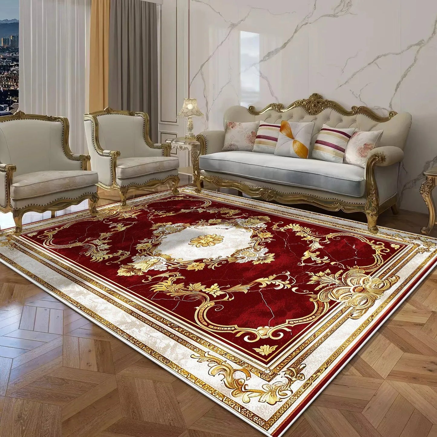 Persian Luxury Red Carpet Large Non-Slip Living Room Bedroom Rug Washable Aisle Floor Mat Home Decor