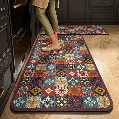 Kitchen Absorbent Printed Non-Slip Rug Long Carpet Hallway Bedroom Living Room Entrance Bath Doormat Home Decor