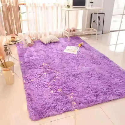 Fluffy tie-dye plush living room rug