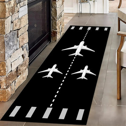 Airplane Runway Long Hallway Airport Style Runner Rug