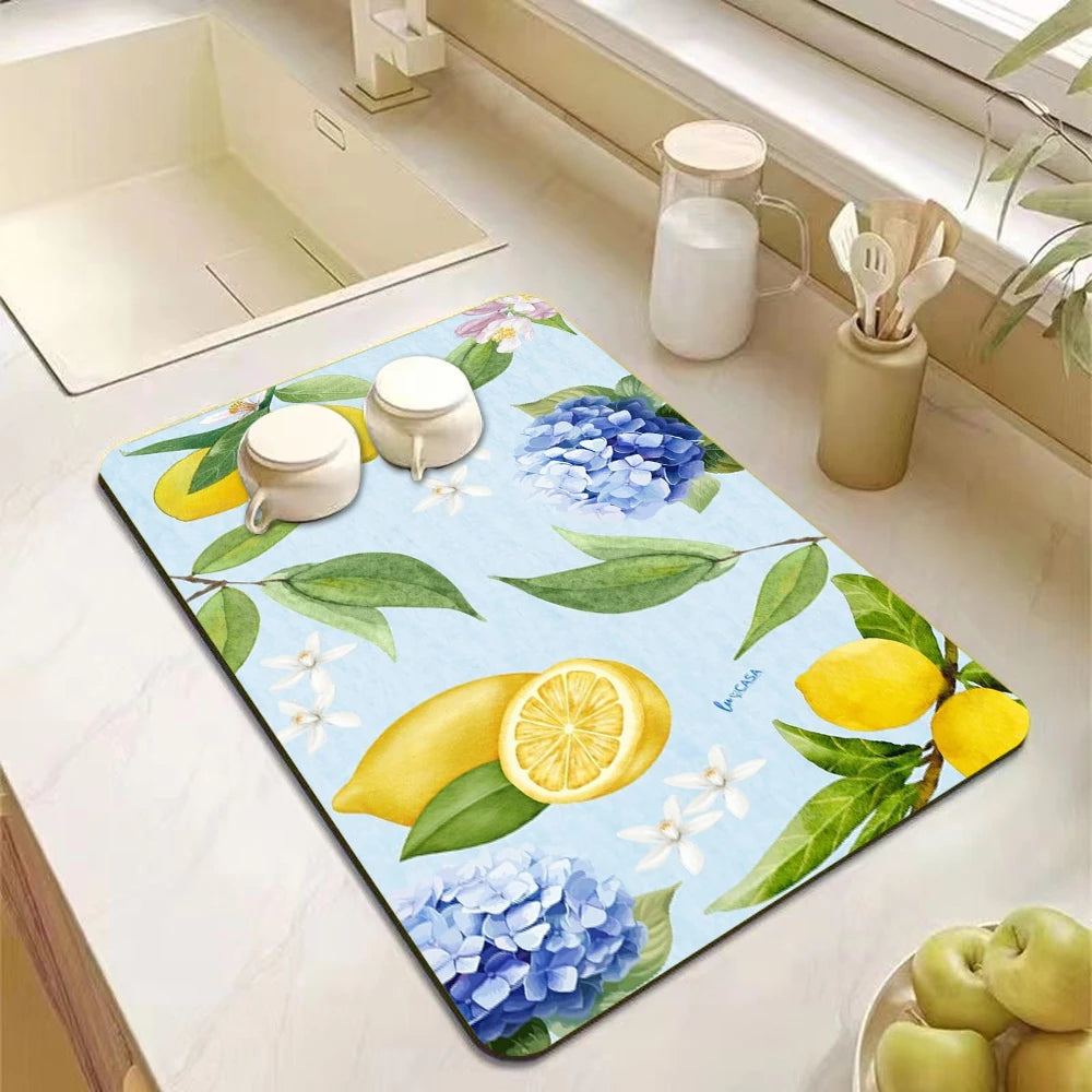 Lemon Rubber Kitchen Drying Mat