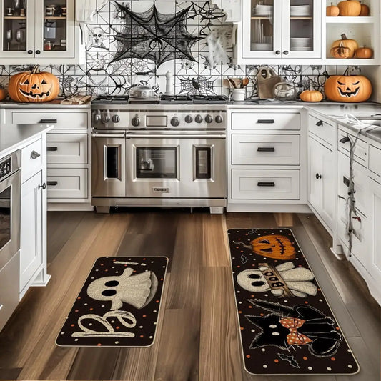 VIKAMA Halloween Kitchen Carpet Indoor Outdoor Non-Slip Welcome Floor Mat Bedroom Living Room Rug Set Home Decoration