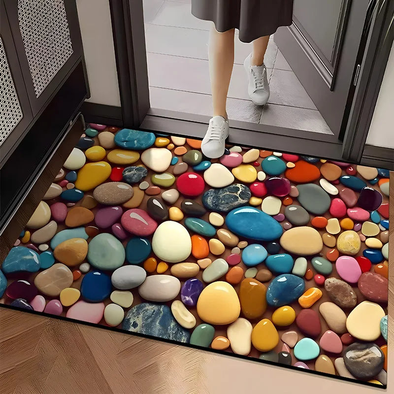 VIKAMA Pebble Facecloth Mat Non-Slip Bathroom Living Room Entrance Rug Home Decor