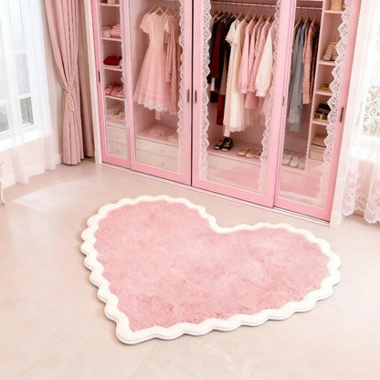 VIKAMA Pink Irregular Heart Shaped Plush Area Rug