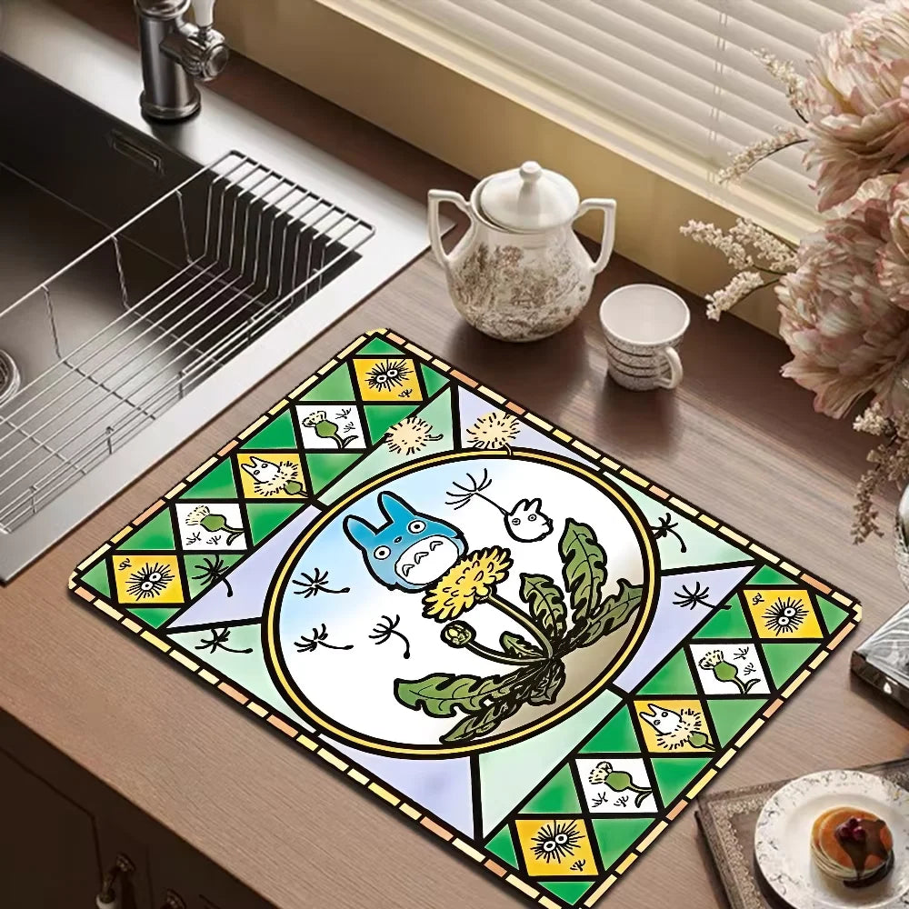 VIKAMA Anime Diatomite Dish Drying Mat Quick-Dry Non-Slip Kitchen Coffee Machine Drain Rug Home Decor