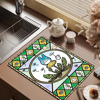 VIKAMA Anime Diatomite Dish Drying Mat Quick-Dry Non-Slip Kitchen Coffee Machine Drain Rug Home Decor