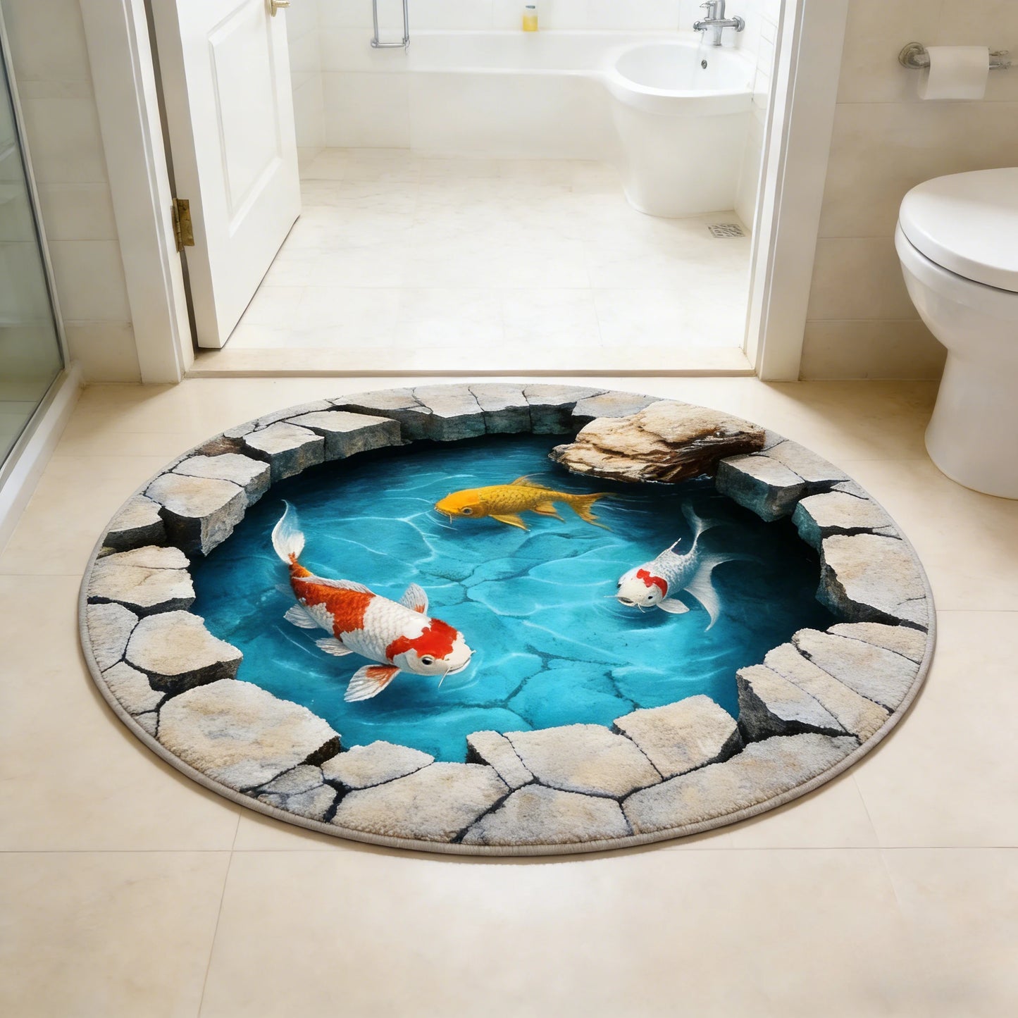Koi Fish Pattern Round Fluffy Non-Slip Area Rug